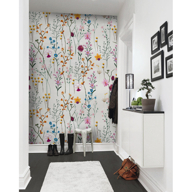 Papier peint amovible floral, Bleu, L 9 po x l 15 po