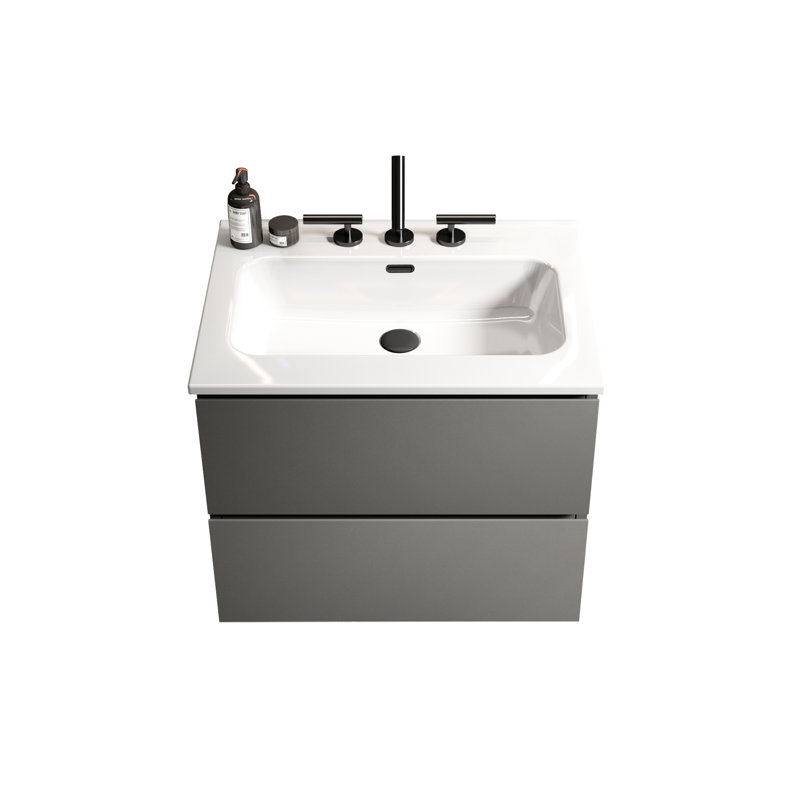 Meuble-lavabo de 24 po de couleur grise avec tiroir spacieux et lavabo d'apparence chic en céramique, Gris, 24"