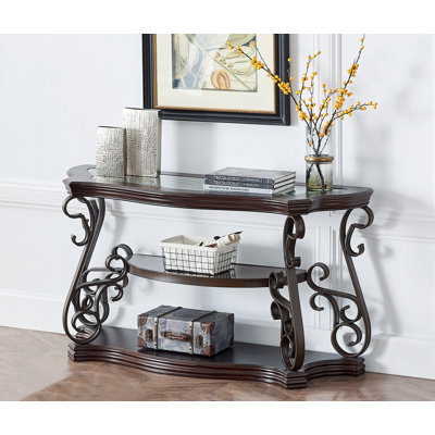 Traditional 54-Inch Tempered Glass Sofa Console Table with Storage Shelf