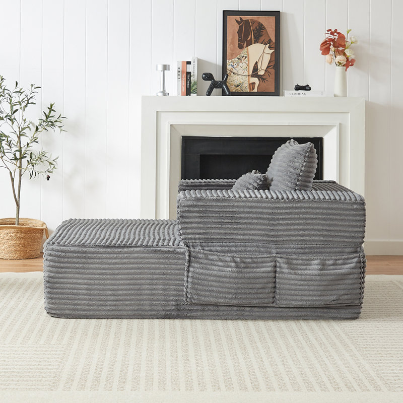 Canapé de 62,4 pouces à une place, Velours côtelé gris