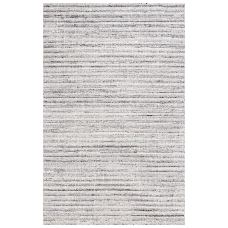 Brileigh Hand Loomed Wool/Viscose/Cotton Striped Rug in Ivory/Dark Gray, Rectangle 3' x 5'
