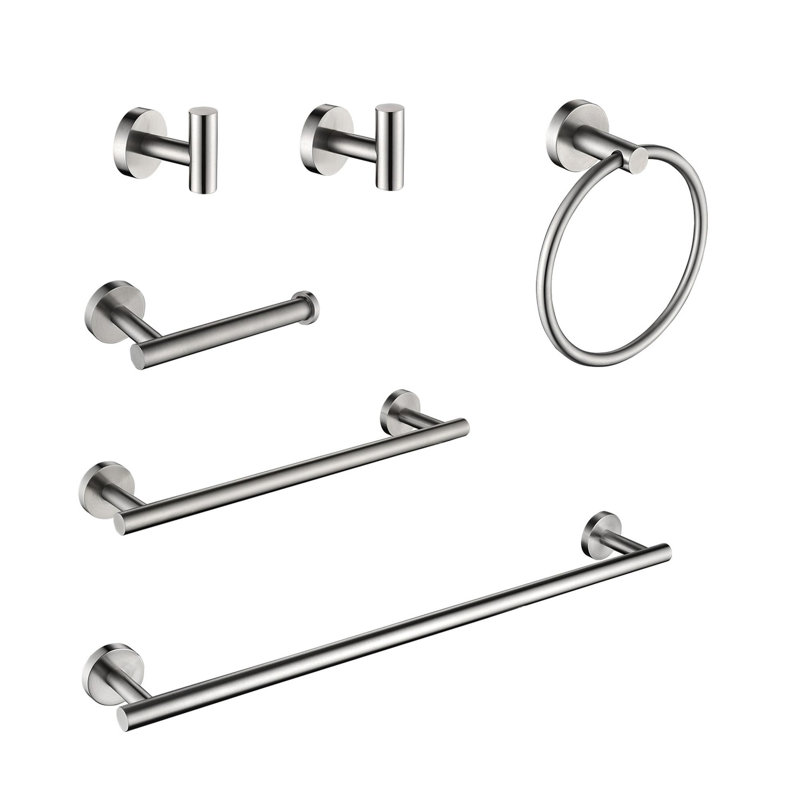 6 Piece Stainless Steel Bathroom Towel Rack Set Wall Mount, Brushed Nickel