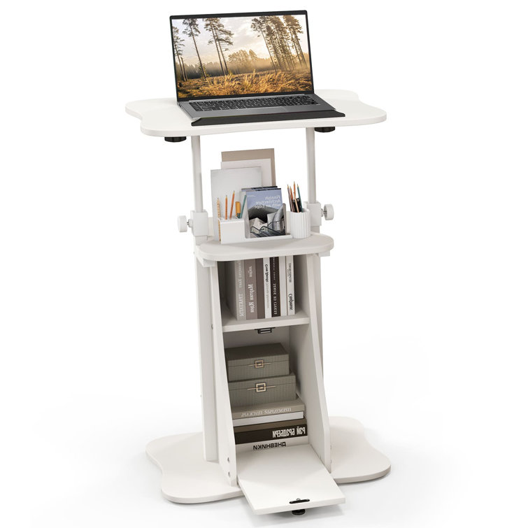 Mobile Laptop Table Adjustable Sit Stand Computer Desk Presentation Cart
