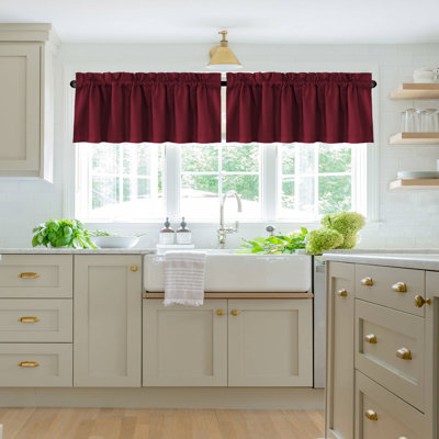 100% Blackout Curtain Valances for Kitchen Windows/Bathroom/Living Room/Bedroom Thermal Insulated Rod Pocket Valances for Windows, 2 Pack