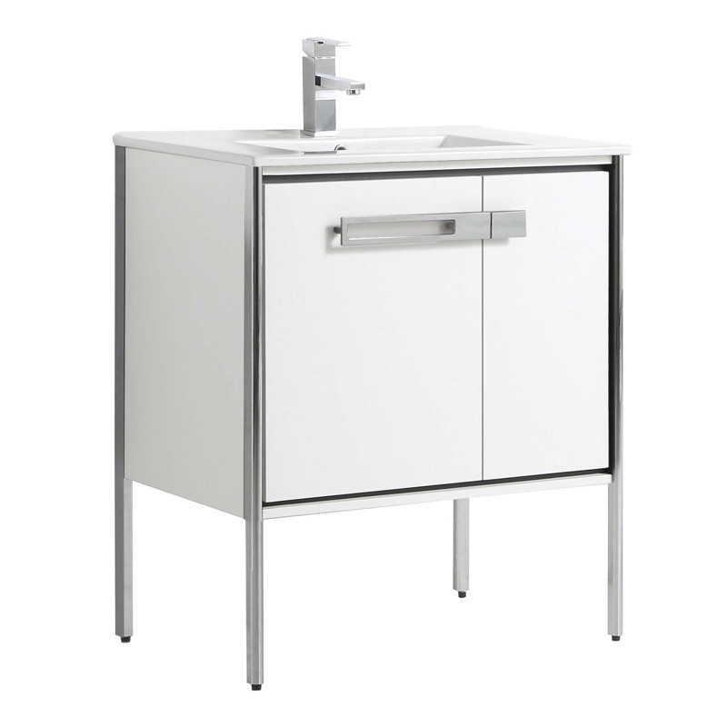 30" Single Bathroom Vanity, Polished Chrome, White Matte