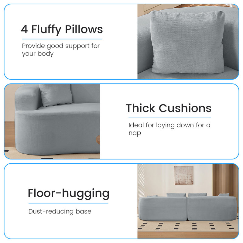 Canapé modulaire surdimensionné 2 pièces avec coussins, Grey
