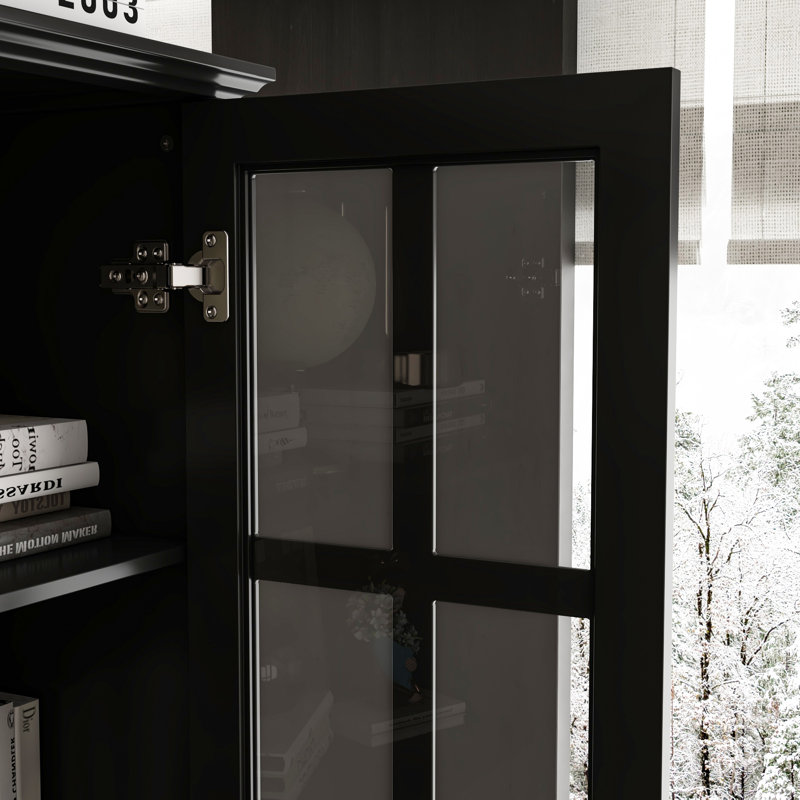 70.1" H Freestanding China Cabinet with Tempered Glass Doors, 4 Display Shelves and 2 Drawers, Black