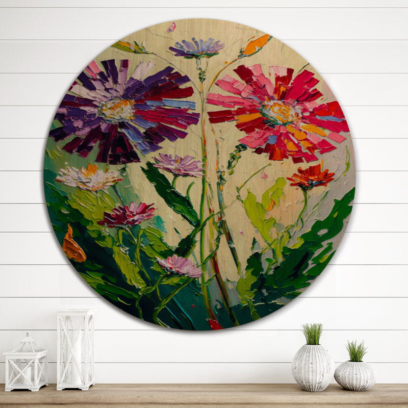 Fleurs rouges et mauves en fleurs - Bouquet de fleurs, impression d'art mural en bois, H 29 po x l 29 po x P 1 po