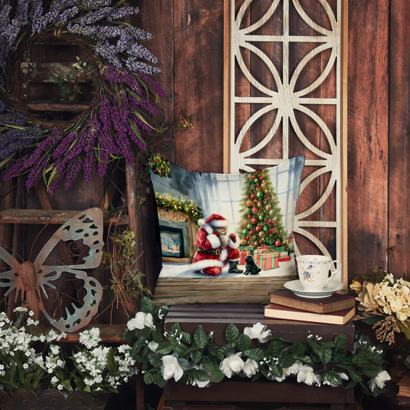 Coussin Black Pug and Santa Claus, H 14 po x l 14 po