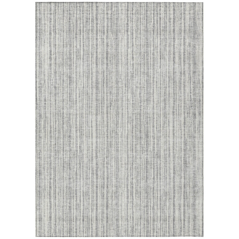 Tapis intérieur lavable rayé gris et argent 9 pi x 12 pi