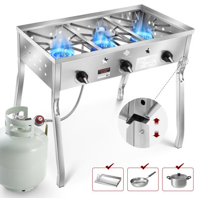 Arc 3 Burner Propane Gas Stove, 225,000btu Portable Outdoor Stove With Detachable Legs Stand For Camping
