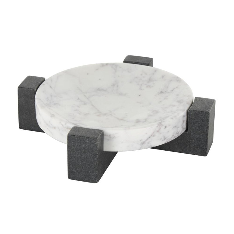 Plateau rond Besser Cole et marbre gris avec base en forme de X noire, H 2,6 po x l 8,15 po x P 8,1 po