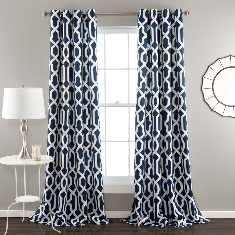 Trellis Room Darkening Curtain Pair, Navy, 52" W x 95" L