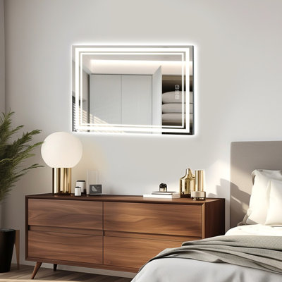 Miroir 5 pouces à DEL Hd pour salle de bain 40 "x 32", 5 minutes, 3 couleurs réglables, Cri90 +, fonction mémoire, réflexion murale réglable en continu, fonction