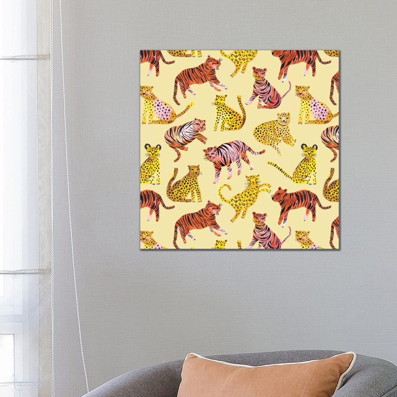 Tigers and Leopards Yellow 1 Piece Wrapped Canvas Painting, 66.04 cm H x 66.04 cm W x 3.175 cm D