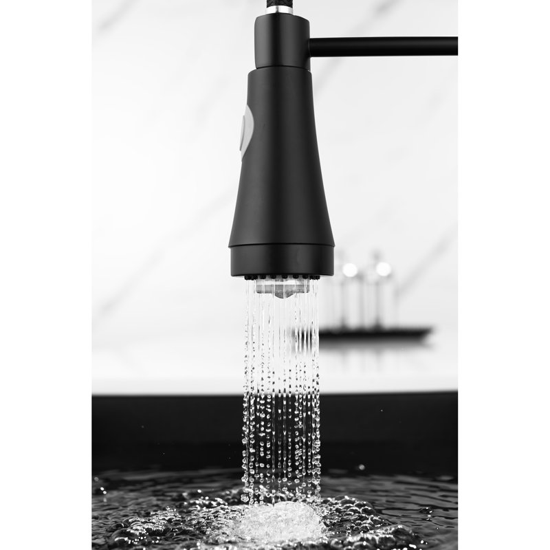 Pull Down Led Kitchen Faucet, Single Handle, Black, 360-Degree Rotation, Expedient And Hassle- Cleaning Commercial Faucet With Pull-Down , Lever, 360 Intuitive Process