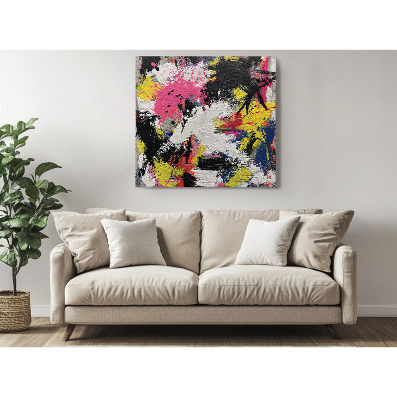 Reproduction d'art moderne sur toile éclaboussée de peinture moderne, reproduction multicolore colorée pour la maison, blanc rose jaune, reproduction d'art sur toile, reproduction d'art