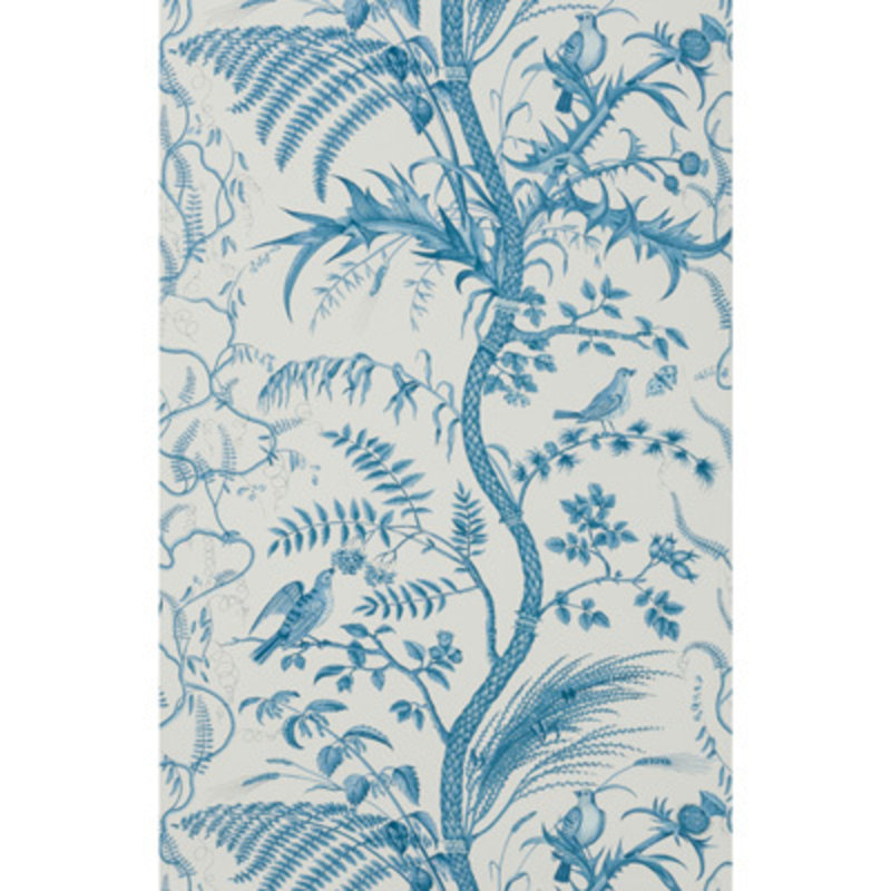 Bird and Thistle 30' L x 27" W Wallpaper Roll, Blue