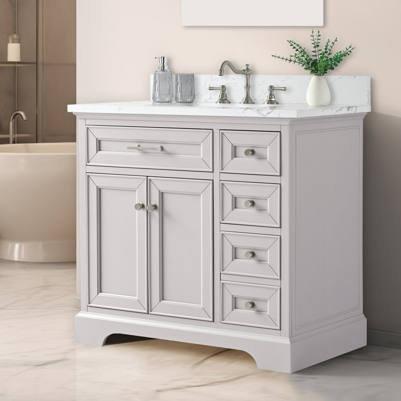 Thompson 36" W Single Bathroom Vanity, Taupe/Brushed Nickel