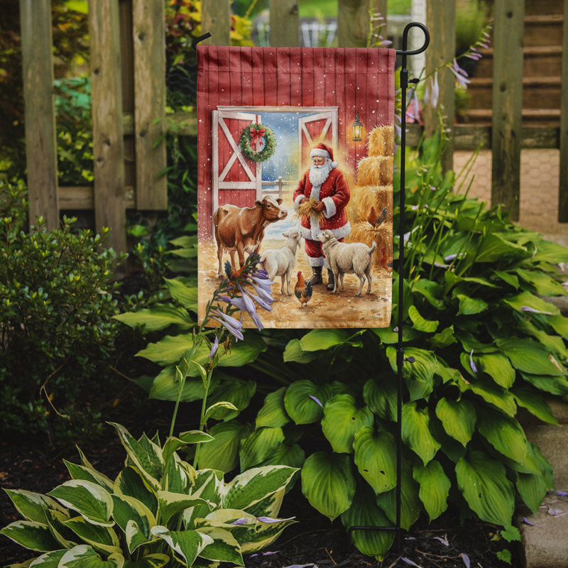 Père Noël dans la grange avec animaux, drapeau de jardin de Noël, Taille du jardin, Père Noël dans la grange avec des animaux