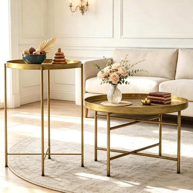 Ensemble de tables d'appoint, table basse ronde élégante, table de présentation, table de bout de table, ensemble de petites tables basses, ensemble de tables basses rondes (ensemble de tables basses rondes seulement)