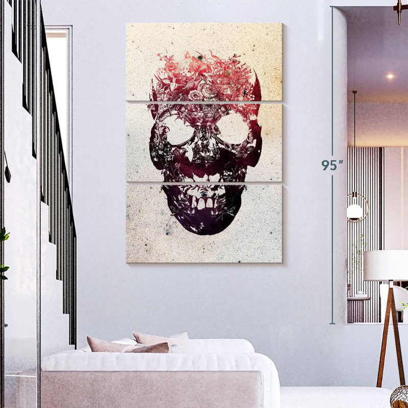 Kerner Pink Floral Skull, 74" H x 48" W