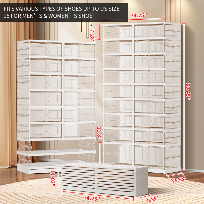 9-Tier 18-36 Pairs Plastic Stackable Shoe Storage Cabinet For Entryway Easy Assembly