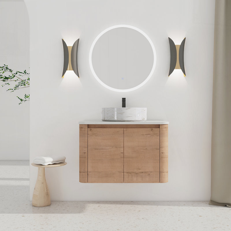 Meuble-lavabo mural 30 po avec lavabo en céramique, Gris / Blanc