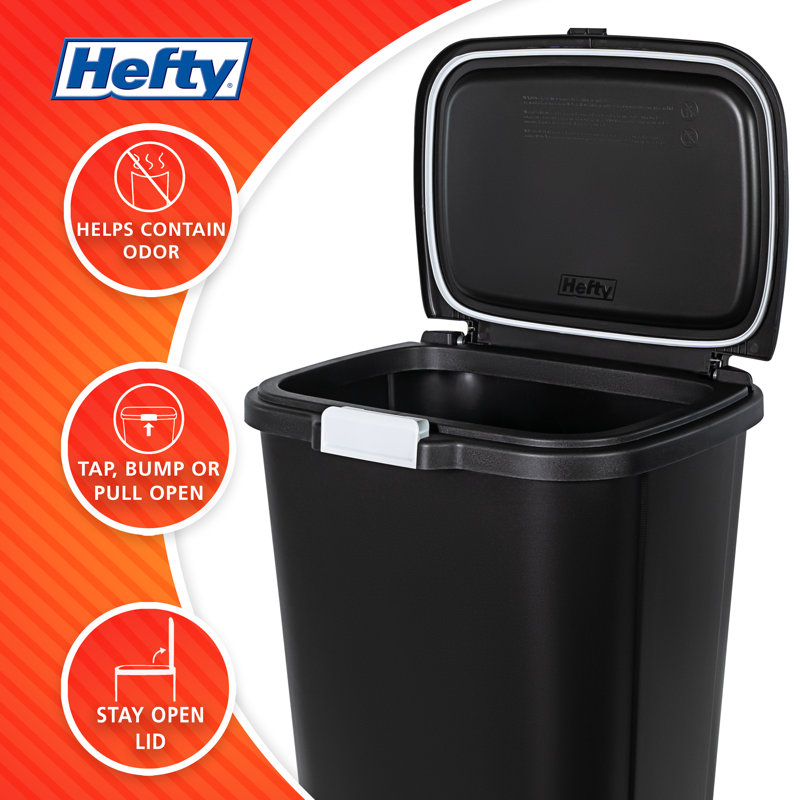 Black Plastic Manual Lift Trash Can Set - 13 Gallons