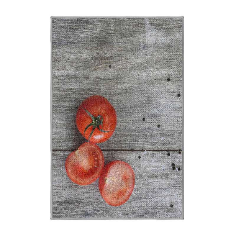 Tapis gris Tomates sur planches de bois, Rectangle 2 pi x 3 pi