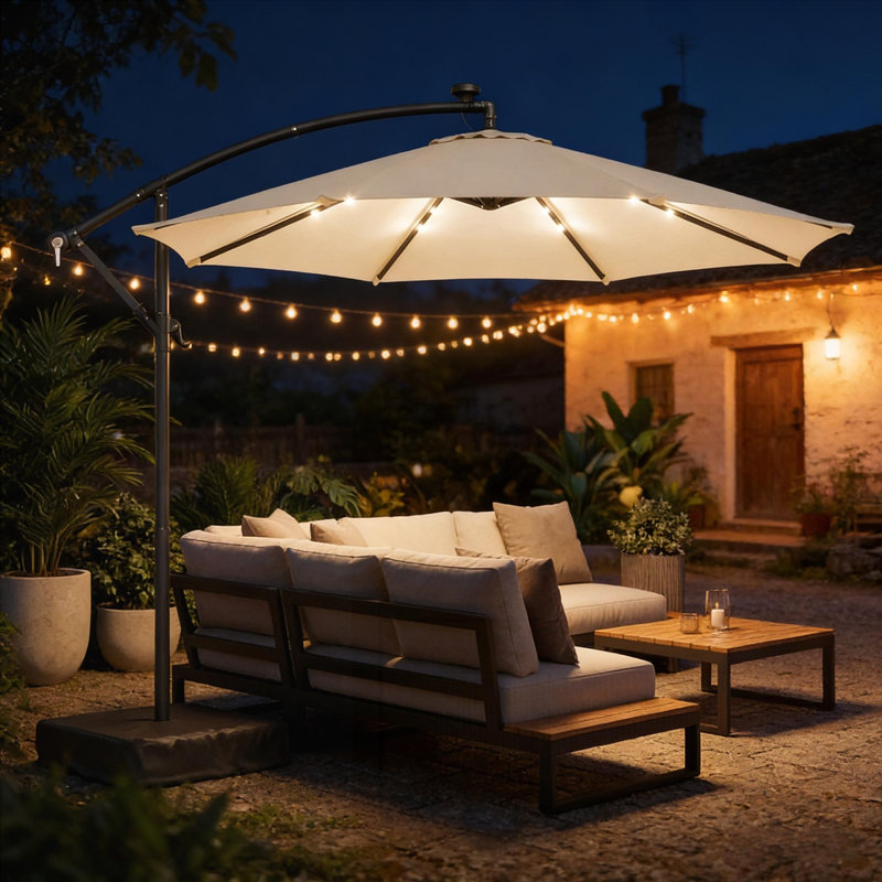 Parasol d'extérieur élégant, Blanc, crème