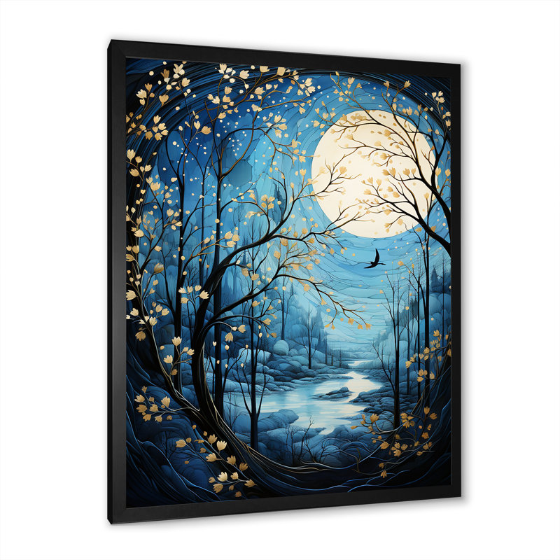 Silhouette d'arbre monochrome au clair de lune - impression sur toile florale, Cadre photo noir, H 20 po x l 12 po x P 1 po