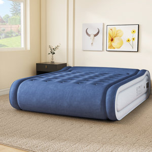 balconera blue inflatable mattress with integrated pillow