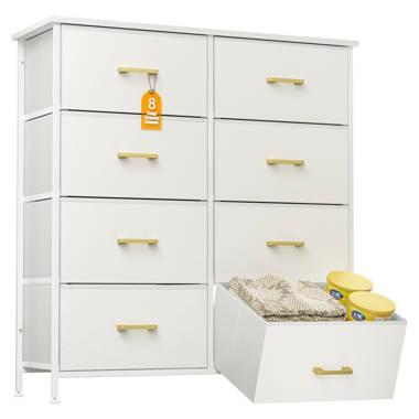 Nyima Dresser for Bedroom with 10 Drawers, Tall White Dresser Organizer with Wood Top & Leather Front Mercer41