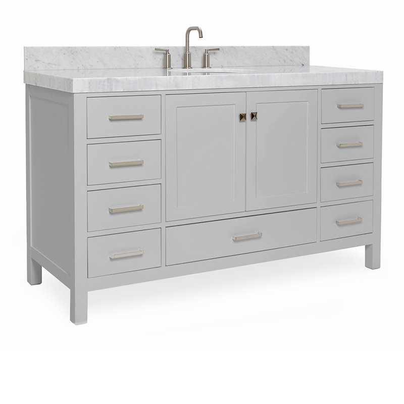 Meuble-lavabo simple 60 po Cambridge, Nickel brossé, Gris