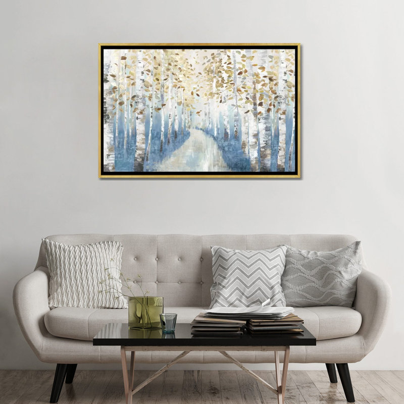 New Path I, Encadrement doré, H 32 po x l 48 po x P 1,5 po, Pas de tapis