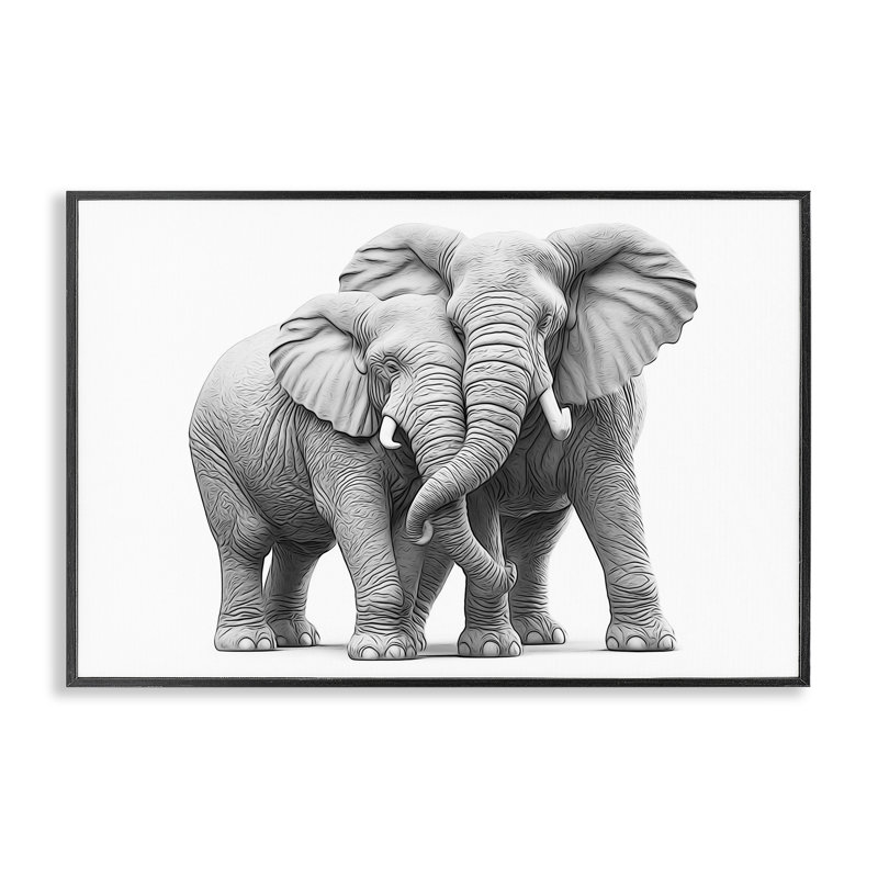 Paire d'éléphants étreignant, estampe numérique encadrée par Annalisa Latella, H 12 po x l 18 po, Giclée encadrée noir minuit