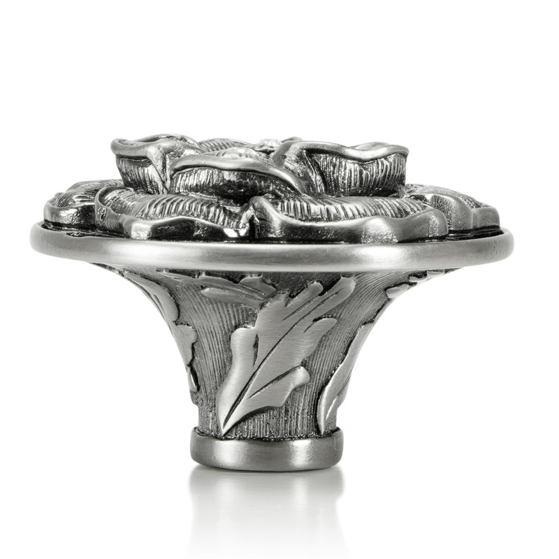 FLORAL VIEW KNOB; CLEAR CRYSTAL, Antique Nickel