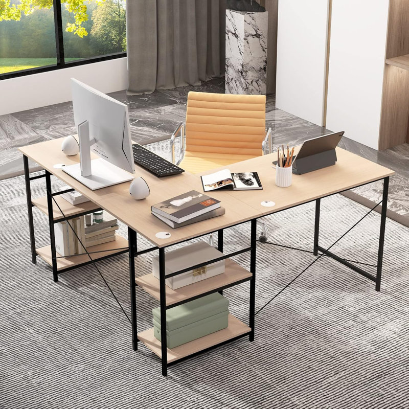 Prabh Metal Base Desk, Grey/Brown/Blue
