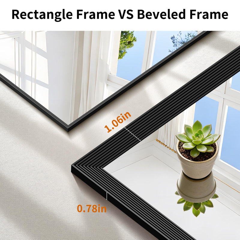 Black Bathroom Mirror 30 x 36 Inch Rectangle Bevelled Edge Black Mirror with Ribbed Texture-Modern Rectangle Bathroom Wall Mirror for Vanity, Tempered Glass,Hangs Horizontally or Vertically