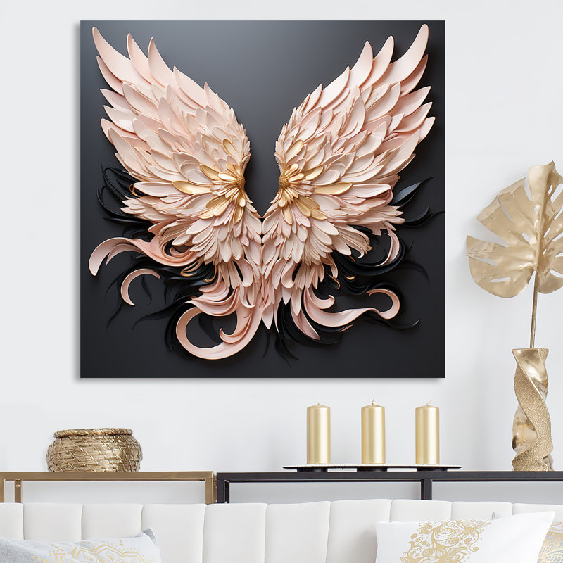 Décoration murale ailes d'ange minimalisme - Femme déesse, H 16 po x l 16 po x P 1 po, Toile tendue