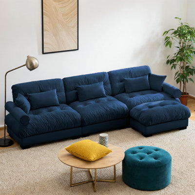 Super Comfort Oversized Modular Velvet Sectional Couch – L-Shape with Movable Ottoman, Bolstered Armrests & Deep Seat, Convertible Cloud Sofa for Living Room