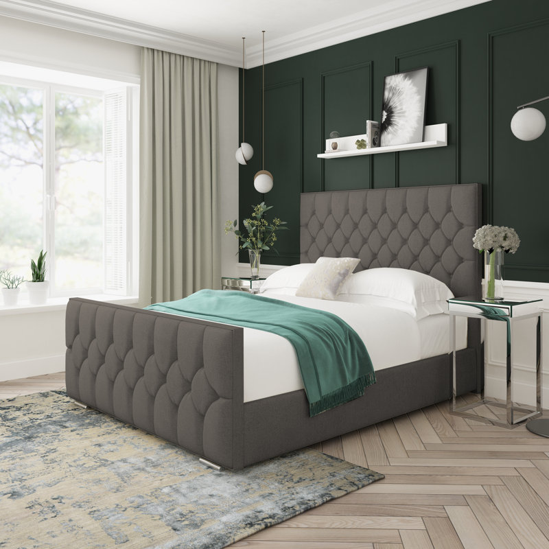 Upholstered Bed, Double (4'6), Pewter