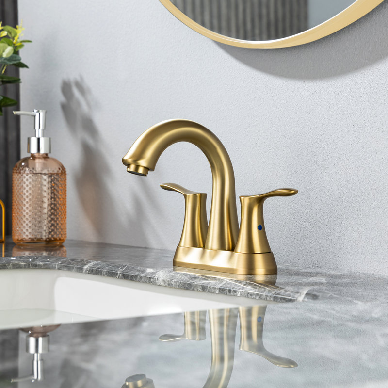 Centerset 2-handle Bathroom Faucet with Drain Assembly, Brsuehd Gold