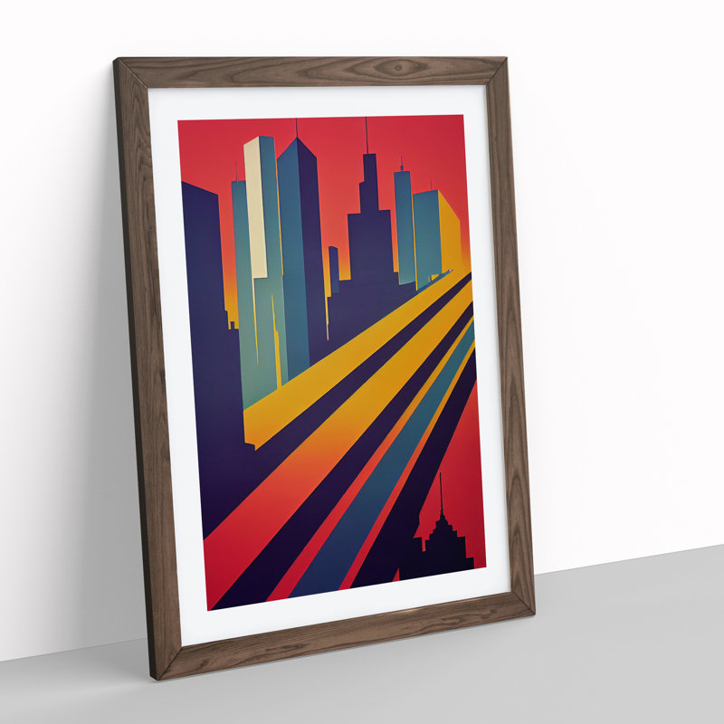 XV1022-3751X Resplendent City Skyline Abstract - Print, White, Walnut Framed, 66cm H x 48cm W
