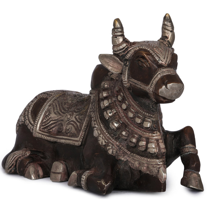 Figurine Nandi - Le véhicule du dieu Shiva, Brun / argent