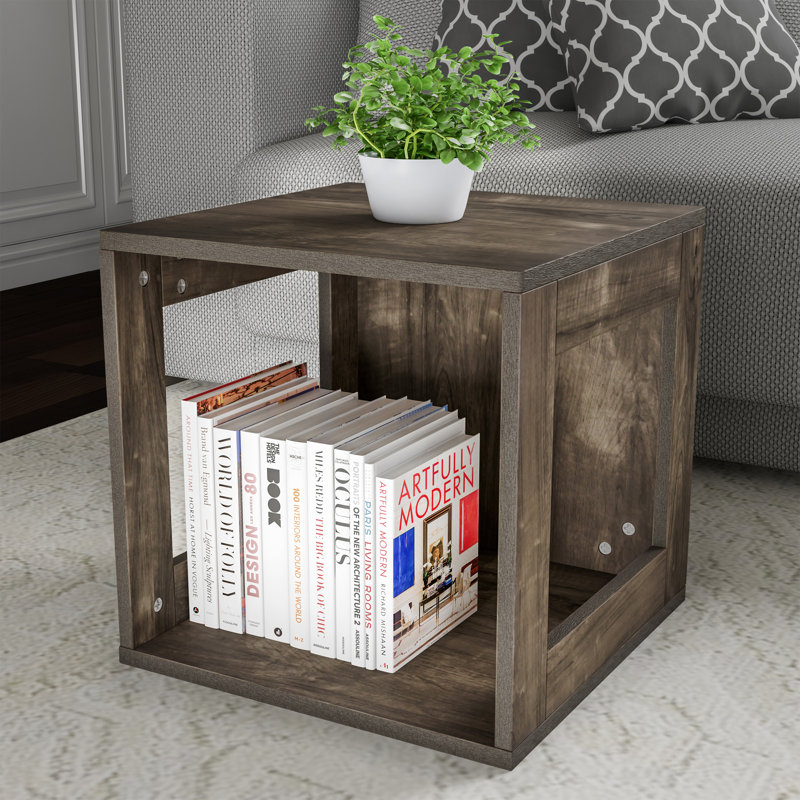Side Table with Storage - Minimalist Modern Nightstand or End Table with Open Sides - Stackable Modular Accent Table for Bedroom, Living Room, or Office by Lavish Home (Gray Woodgrain)