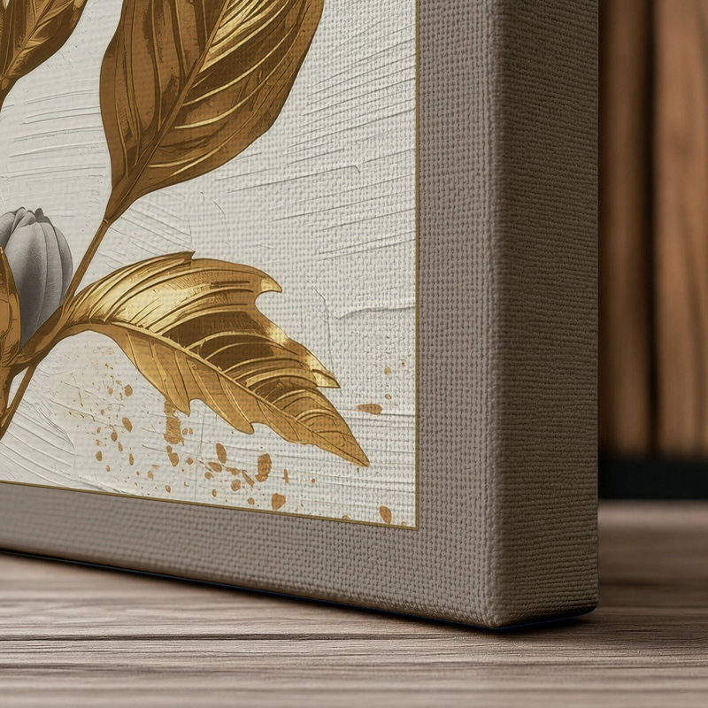 Gilded Bloom Botanical - Wrapped Canvas, 24x16 - 61.0 x 40.6 cm, Taupe Border