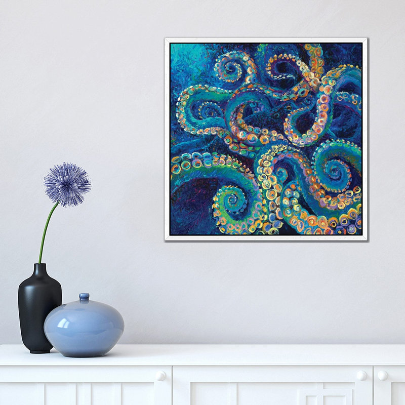 Tentacollage II by Iris Scott - Floater Frame Square Print on Canvas, 45.72 cm H x 45.72 cm W, White Framed