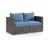 59" Width 2-Piece Wicker Patio Loveseat Set, Outdoor Sectional Sofa With Blue Cushions